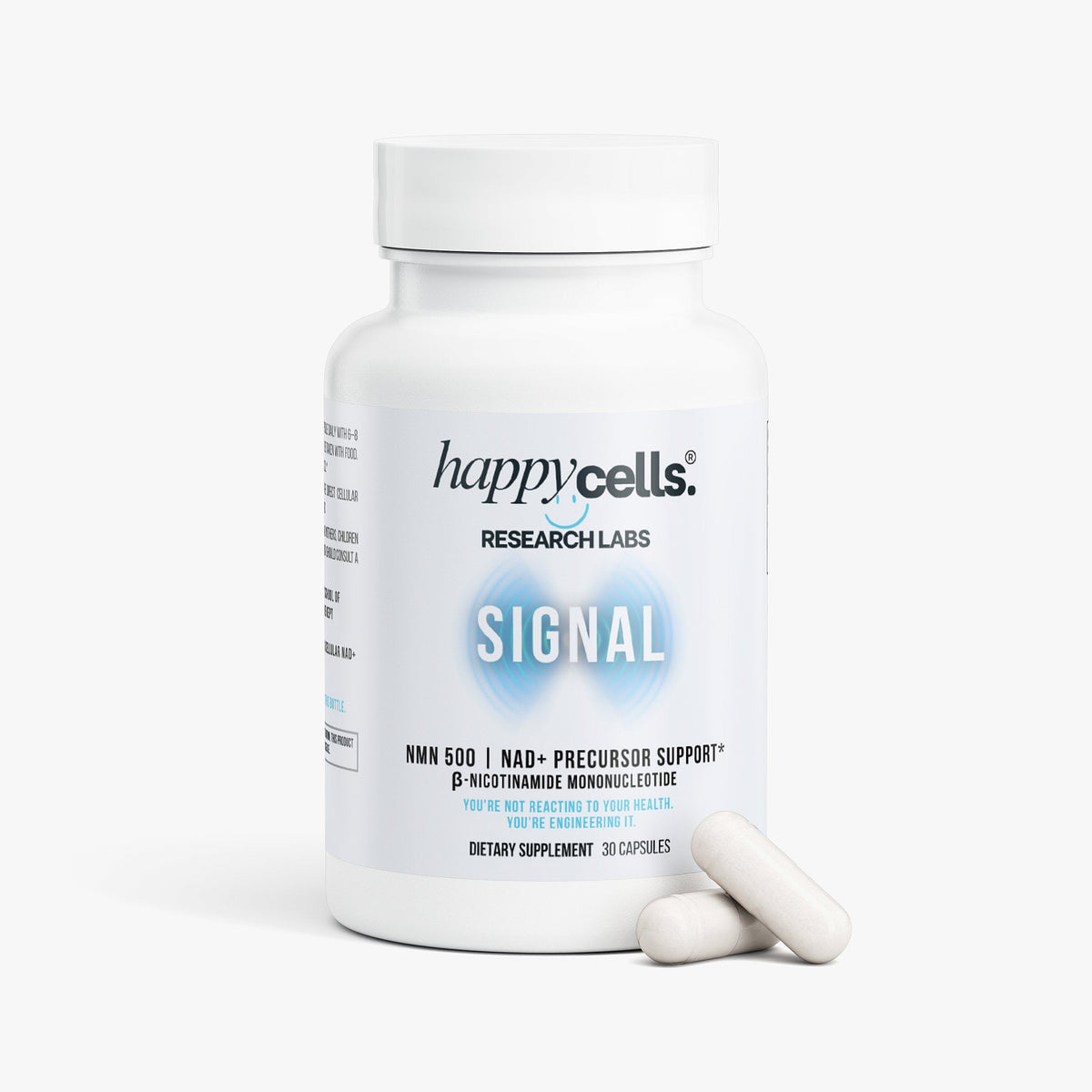 SIGNAL supplement bottle with two white capsules beside it